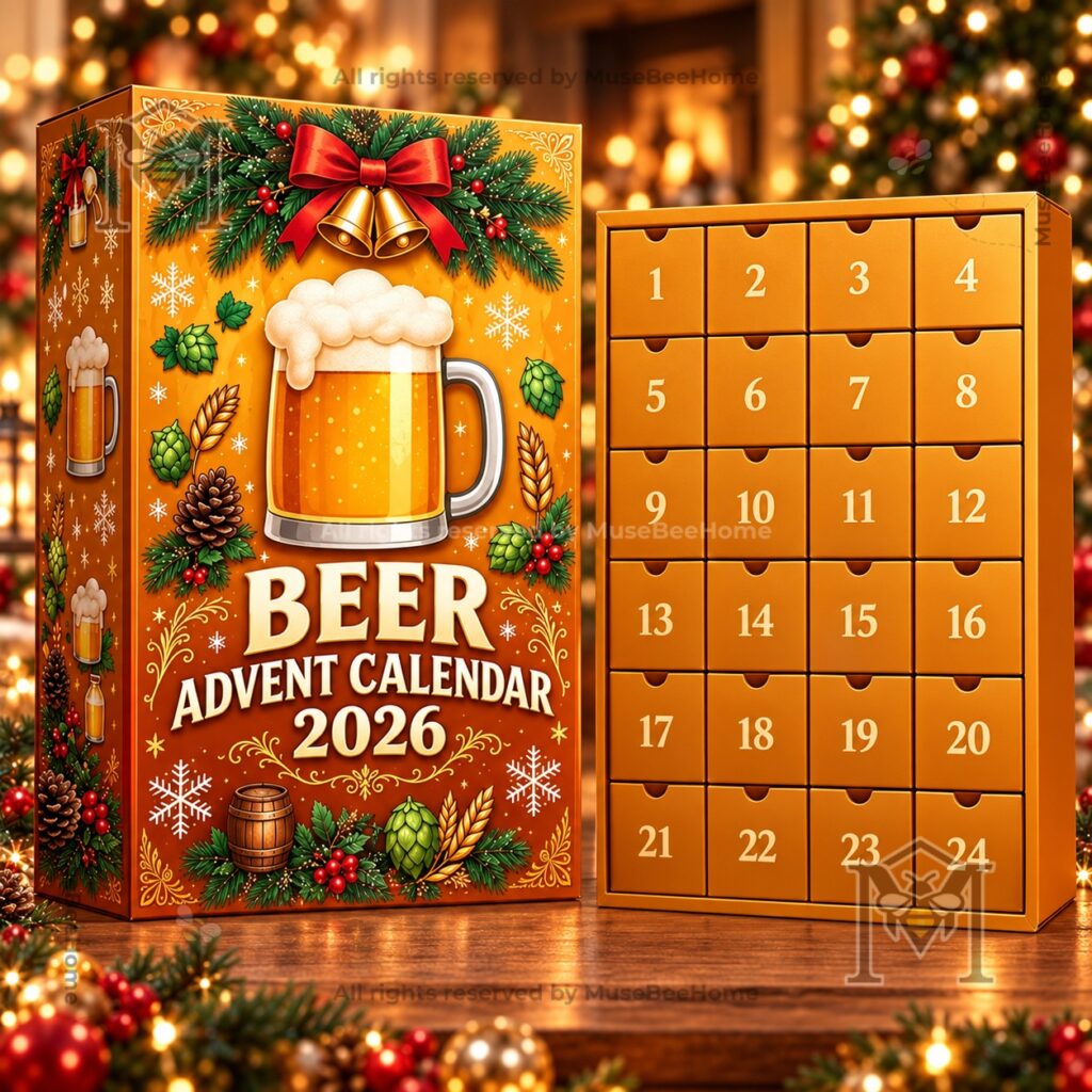 Beer Holiday Advent Calendar 2026 - close view of red and gold calendar design