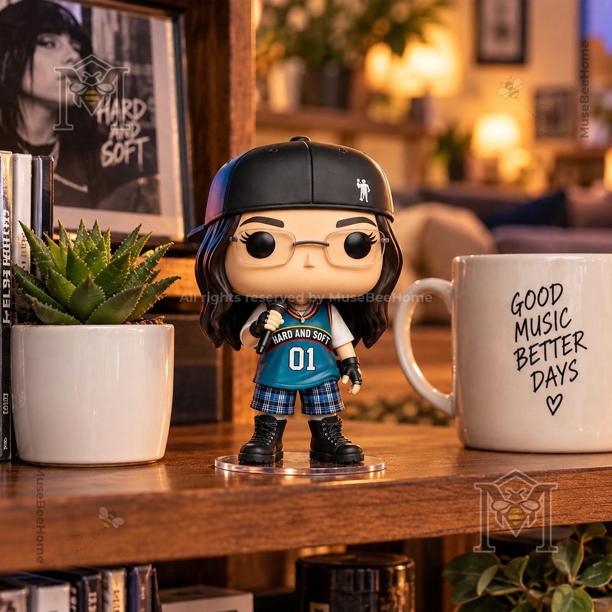 Billie Eilish Hit Me Hard and Soft Funko Pop - close view of cap, glasses, and outfit