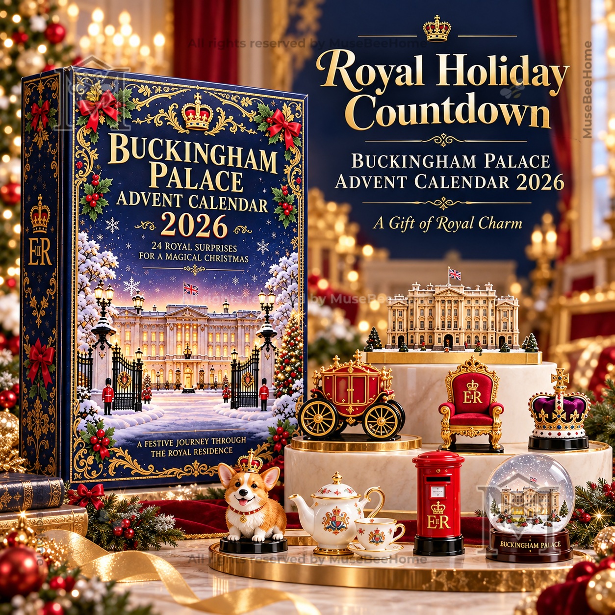 Buckingham Palace Royal Holiday Countdown 2026 Advent Calendar - front packaging with royal collectibles