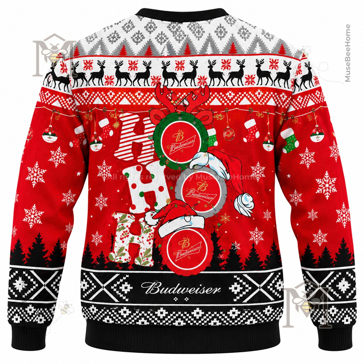 Budweiser Ho Ho Ho Snowy Funny Ugly Christmas Sweater - photo 2