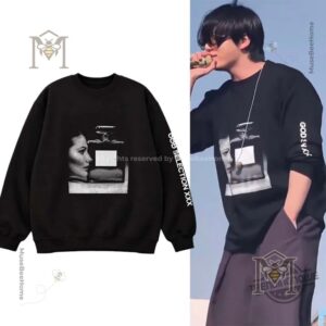 Jungkook GOD SELECTION XXX Perfume Photo Sweatshirt - front view beside worn sweatshirt