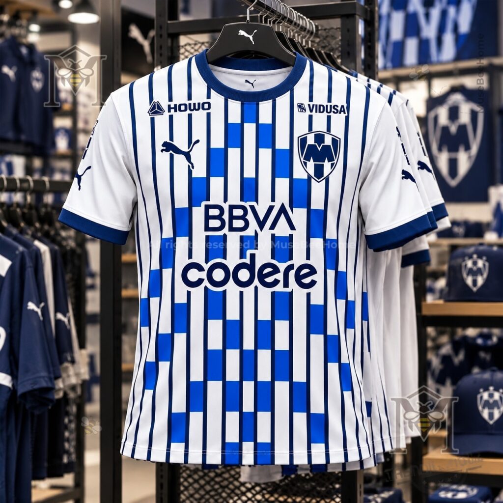 Club de Fútbol Monterrey jersey - front stripes and Puma collar detail