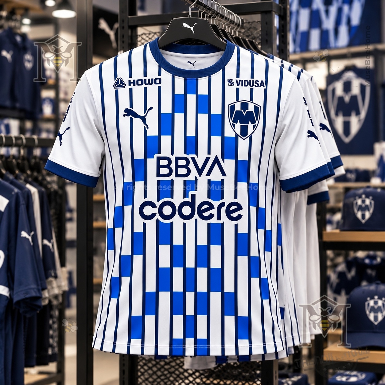 CF Monterrey 2026-27 Blue and White Vertical Stripe Football Jersey - front stripes and Puma collar detail
