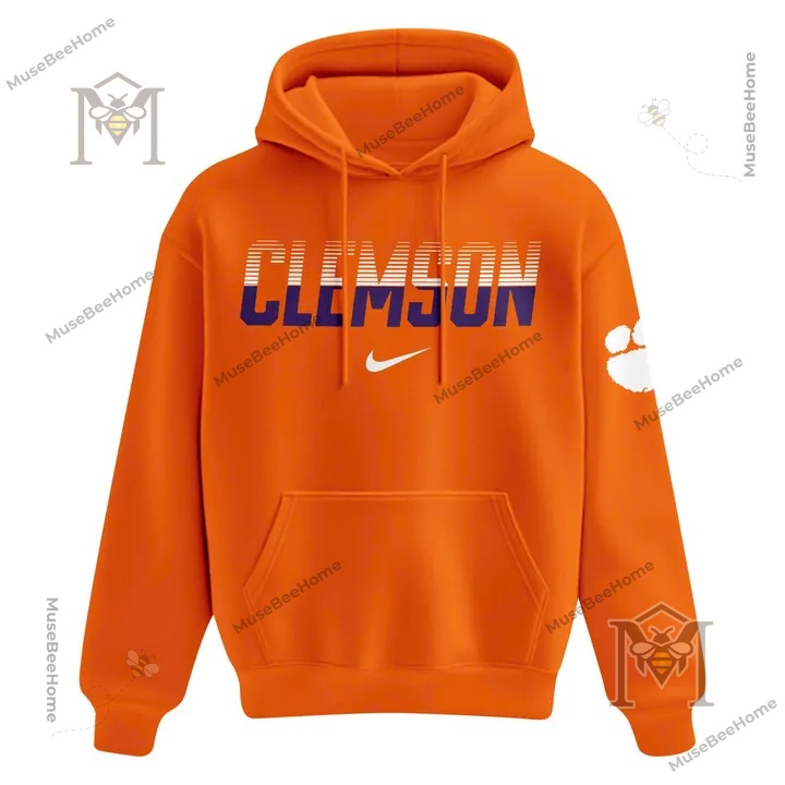 Clemson Tigers Wordmark and Paw Orange Hoodie - front graphic with paw-print sleeve