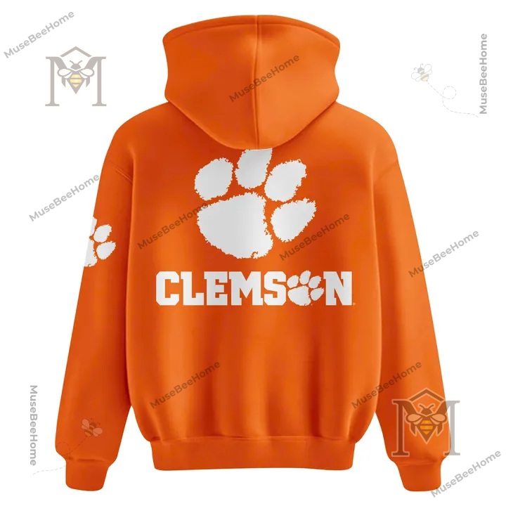 Clemson Tigers Wordmark and Paw Orange Hoodie - back view with oversized paw print