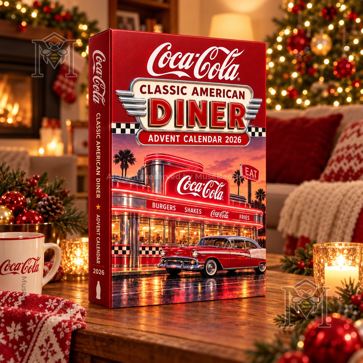 Coca-Cola Classic American Diner 2026 Advent Calendar - front view of illustrated box