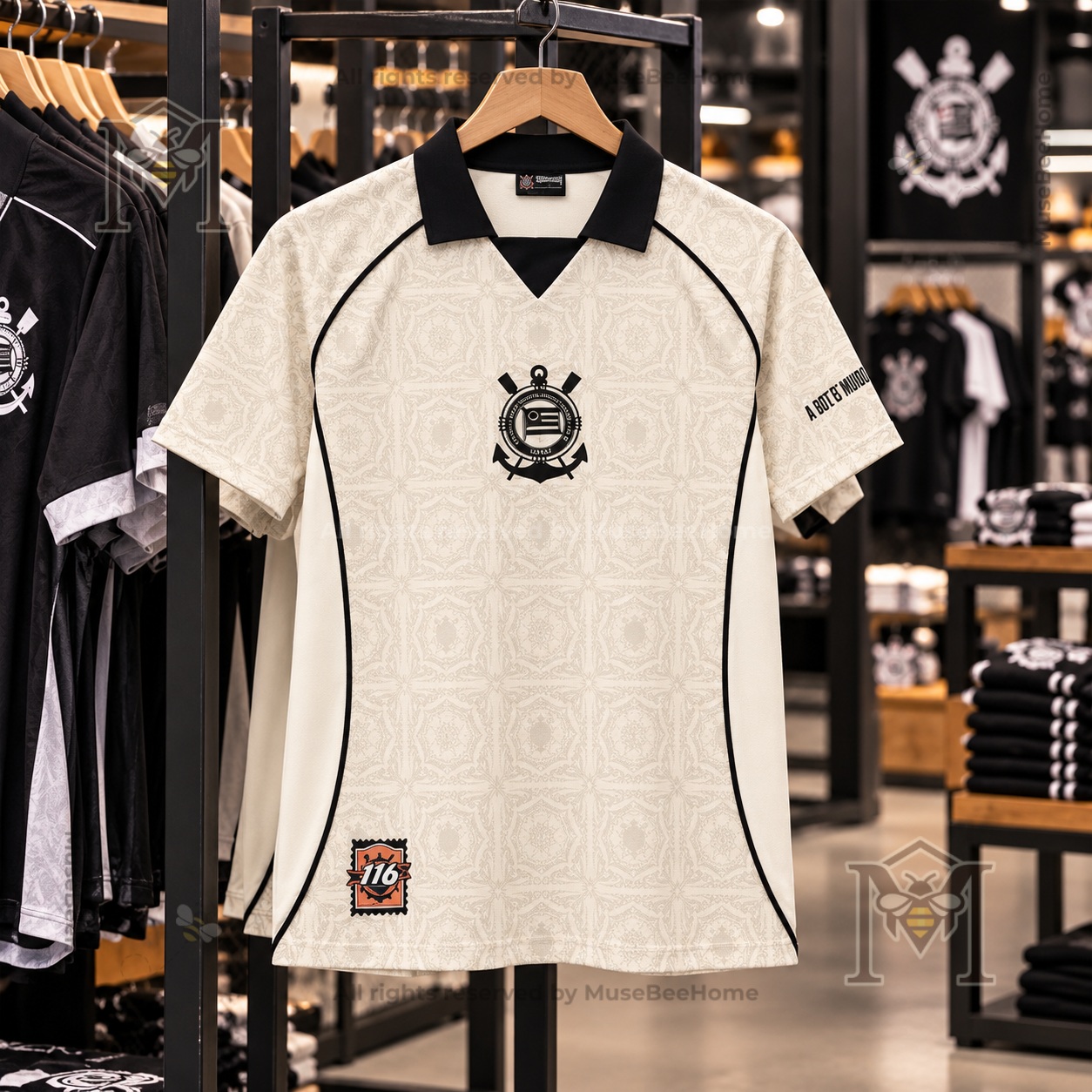 Corinthians Paulista 116th Anniversary Custom Beige Jersey - back NAME and 00 print