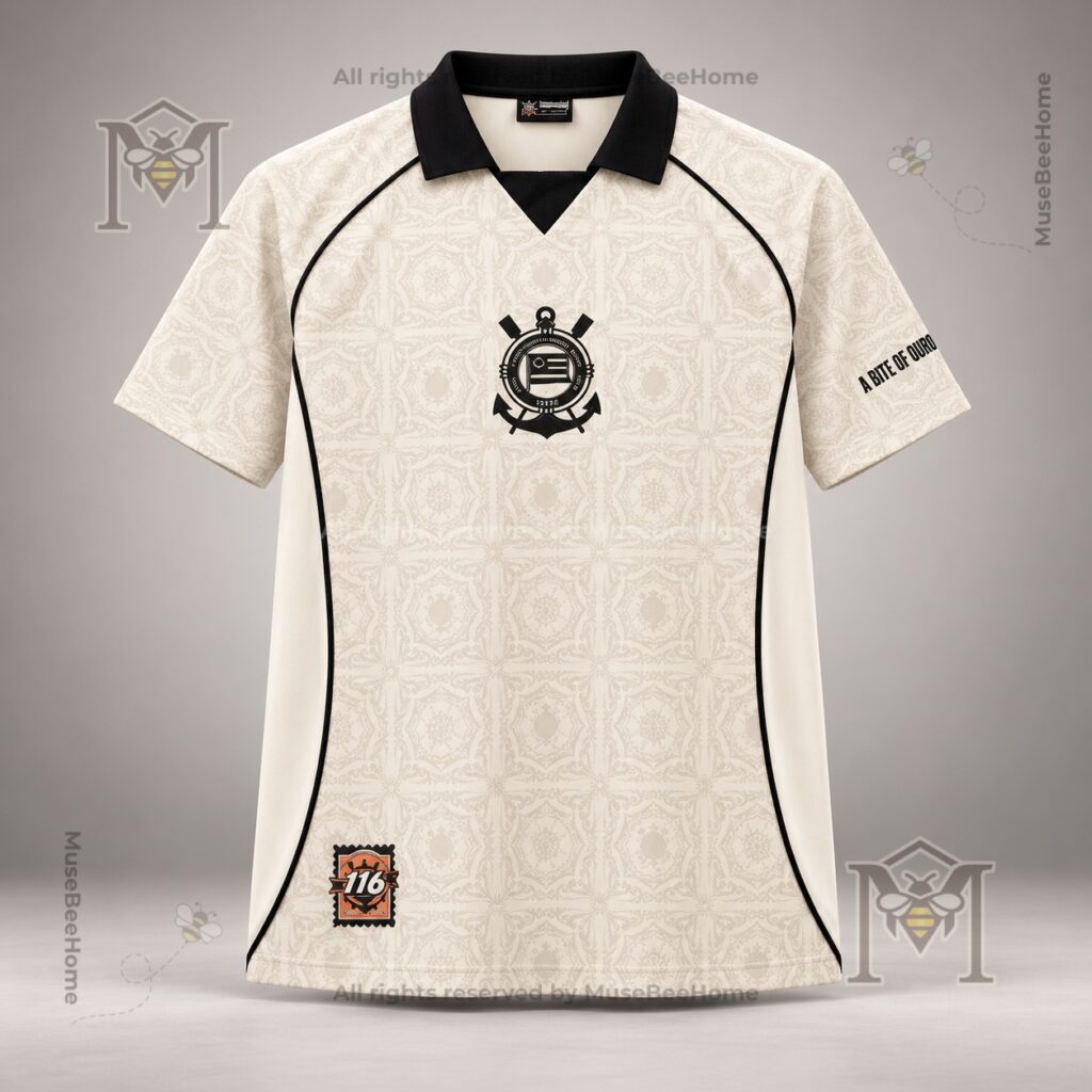 Corinthians Paulista 116th Anniversary Custom Beige Jersey - lower hem anniversary badge