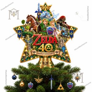 The Legend of Zelda 40th Anniversary Christmas Tree Topper - close-up of Zelda anniversary artwork