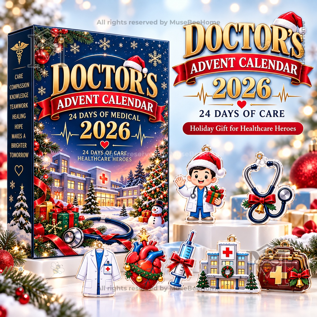 Doctor 2026 Advent Calendar 24 Days of Medical Care - front box with medical ornaments