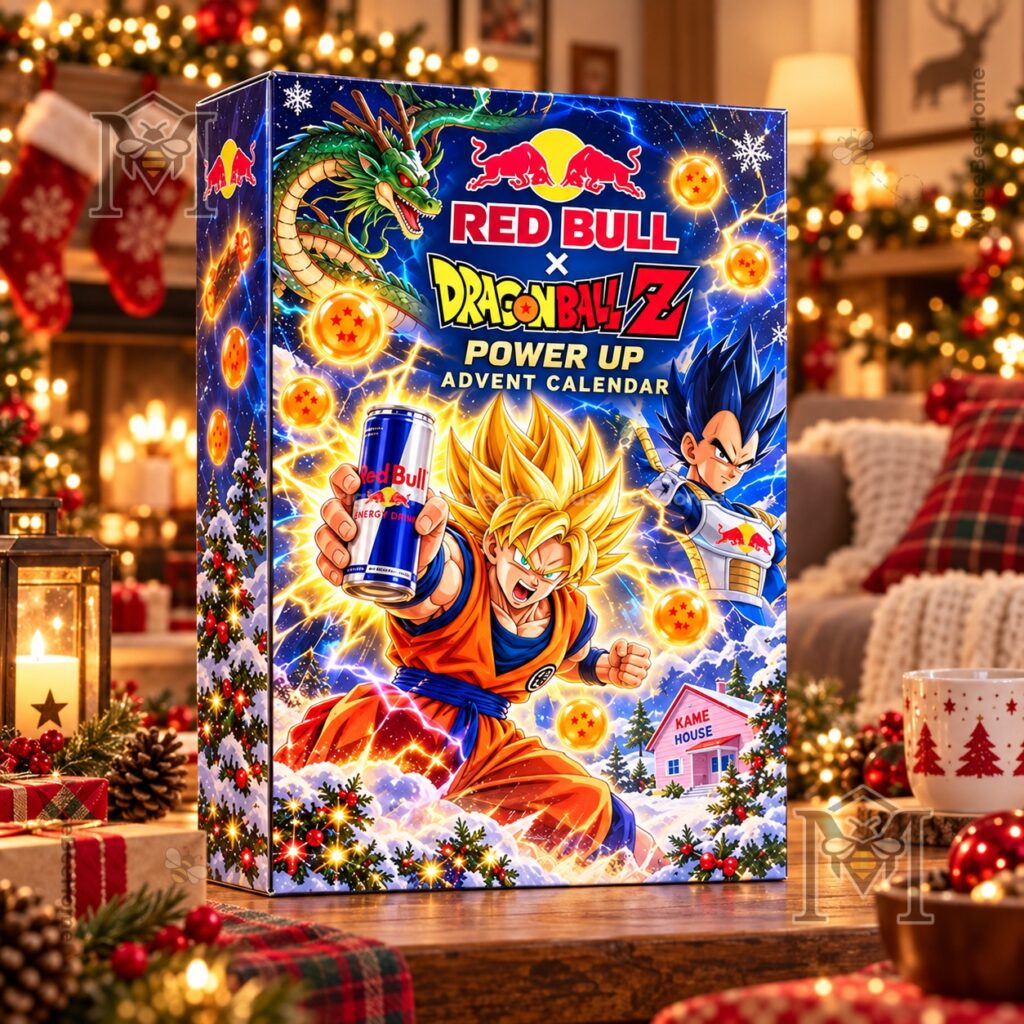 Dragon Ball Z x Red Bull Advent Calendar 2026 – Front and side packaging view Dragon Ball Z x Red Bull Advent Calendar 2026 - front and side packaging view