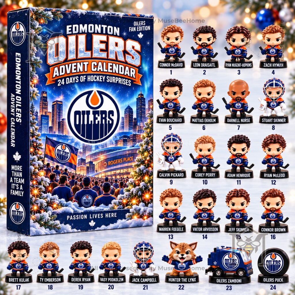Edmonton Oilers Fan Edition Advent Calendar - close-up of Oilers crest and title