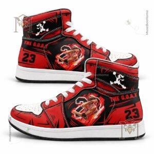 Michael Jordan The GOAT sneakers - front three-quarter view showing laces and soles