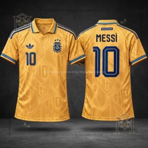 Argentina National Football Team Messi Gracias Messi Gold Tribute Soccer Jersey - front and back views