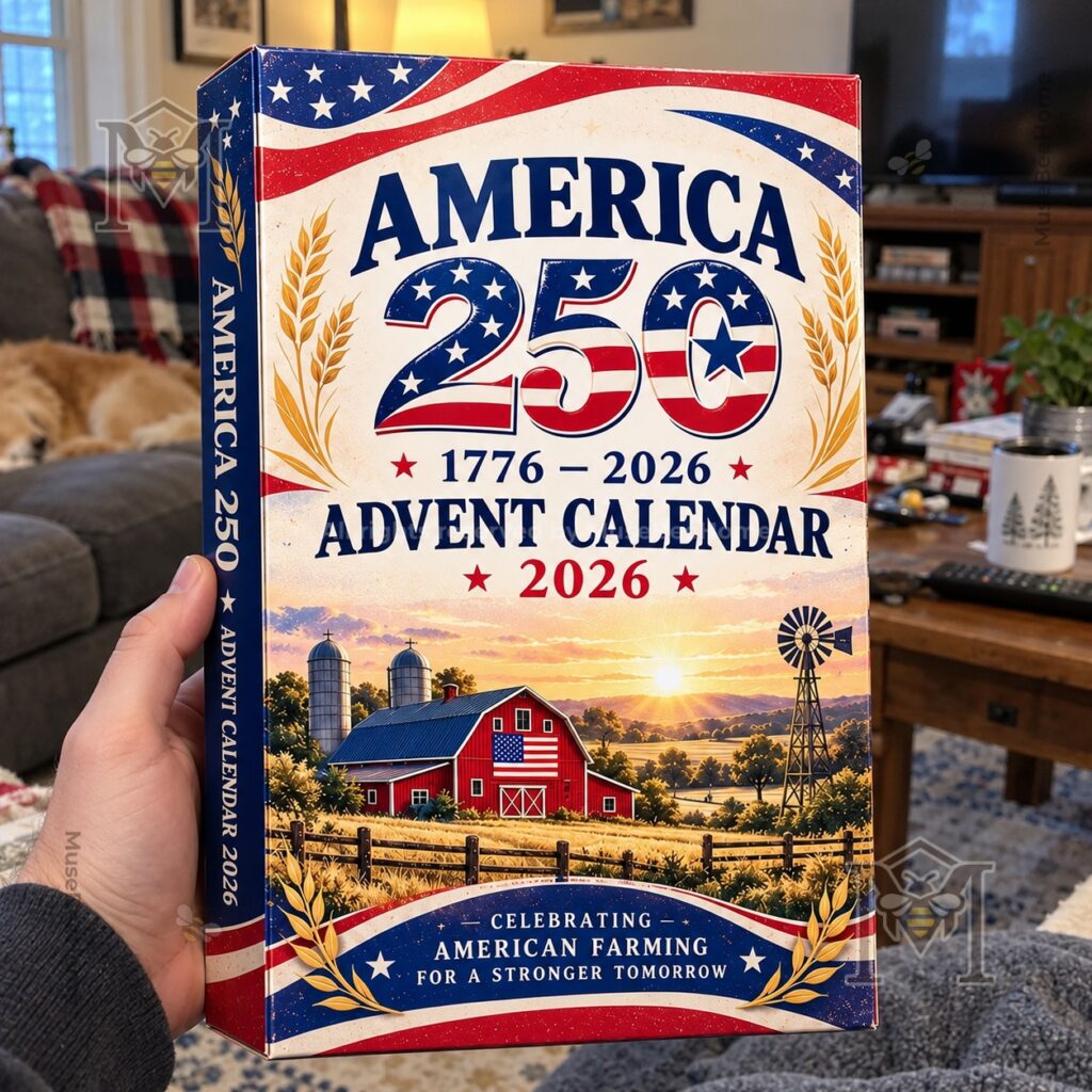 Farming x America 250th Anniversary Advent Calendar 2026 - close view of barn artwork