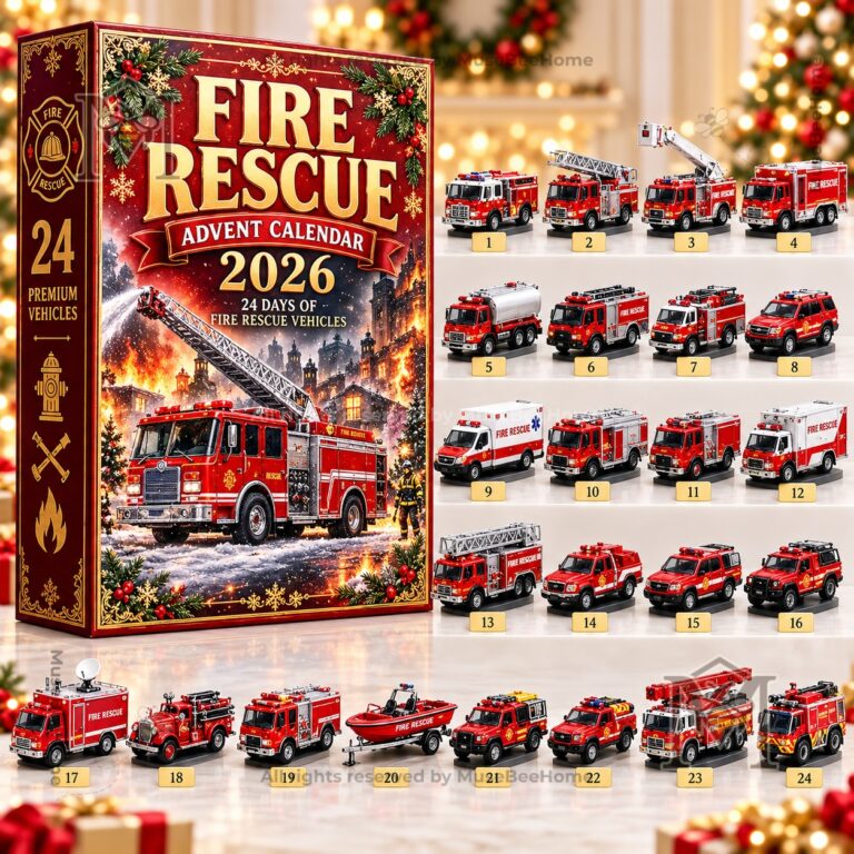 Fire Rescue Vehicles Advent Calendar 2026 - front artwork with fire truck illustration