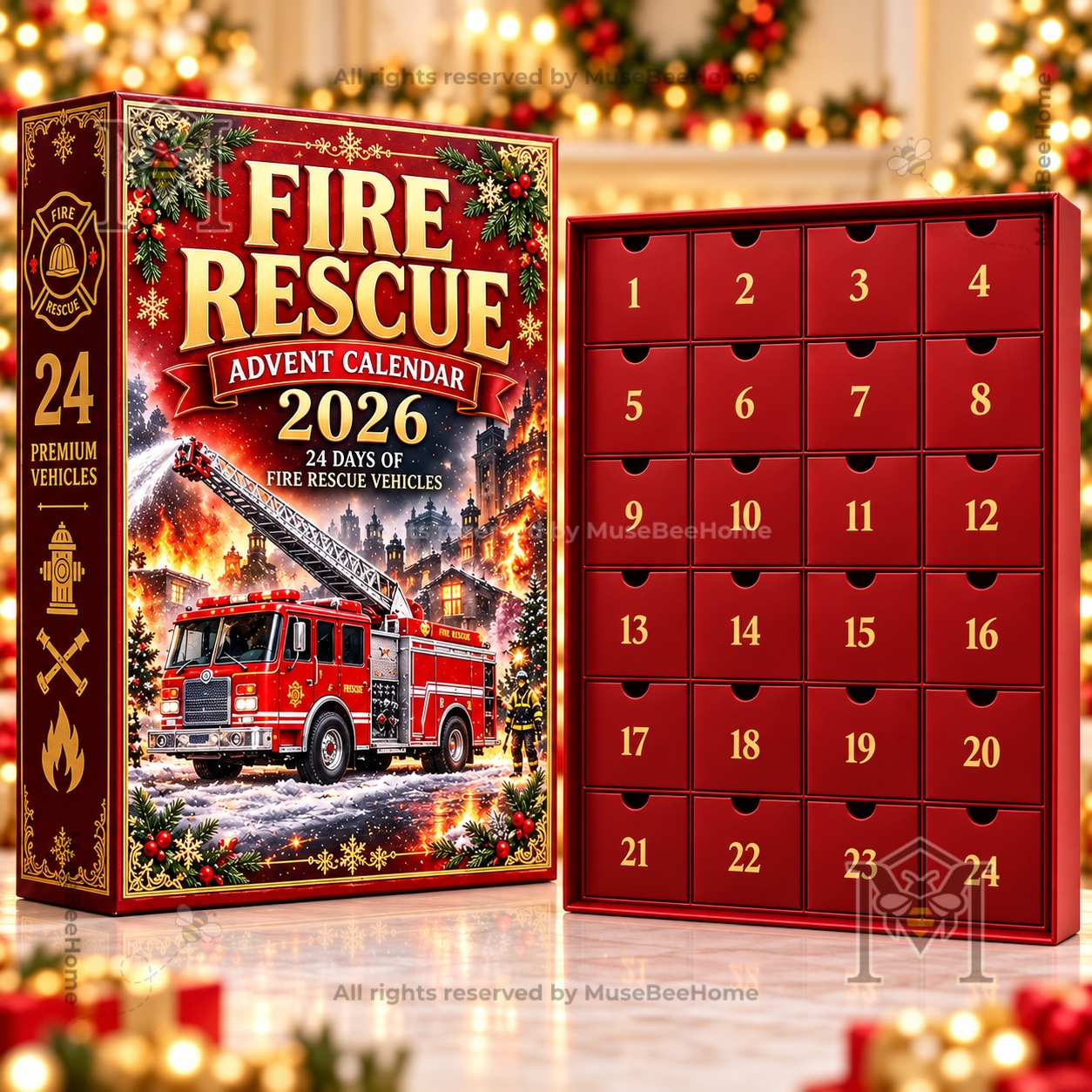Fire Rescue Vehicles Advent Calendar 2026 - side panel showing rescue vehicle icons