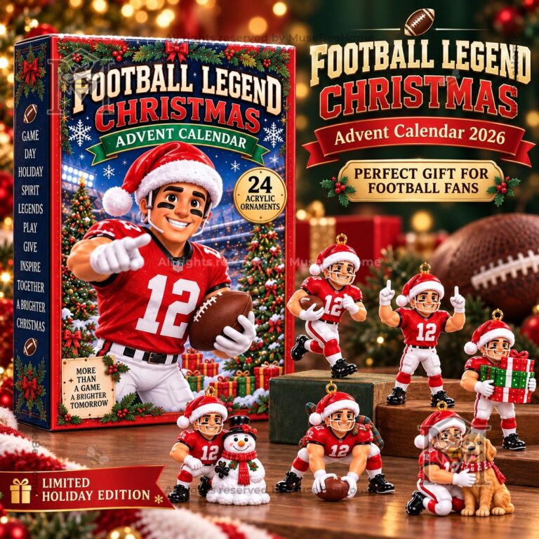 Football Legend Christmas 2026 Advent Calendar - front box and acrylic ornament display