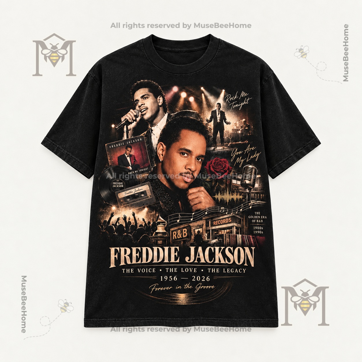 Freddie Jackson 1956-2026 memorial T-Shirt - upper collage detail