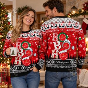 Budweiser Ho Ho Ho Snowy Funny Ugly Christmas Sweater - photo 3