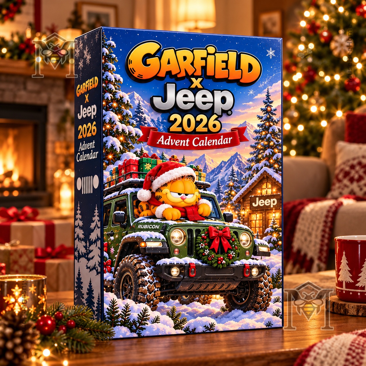 Garfield x Jeep 2026 Christmas Advent Calendar - front box view with Garfield in Santa hat