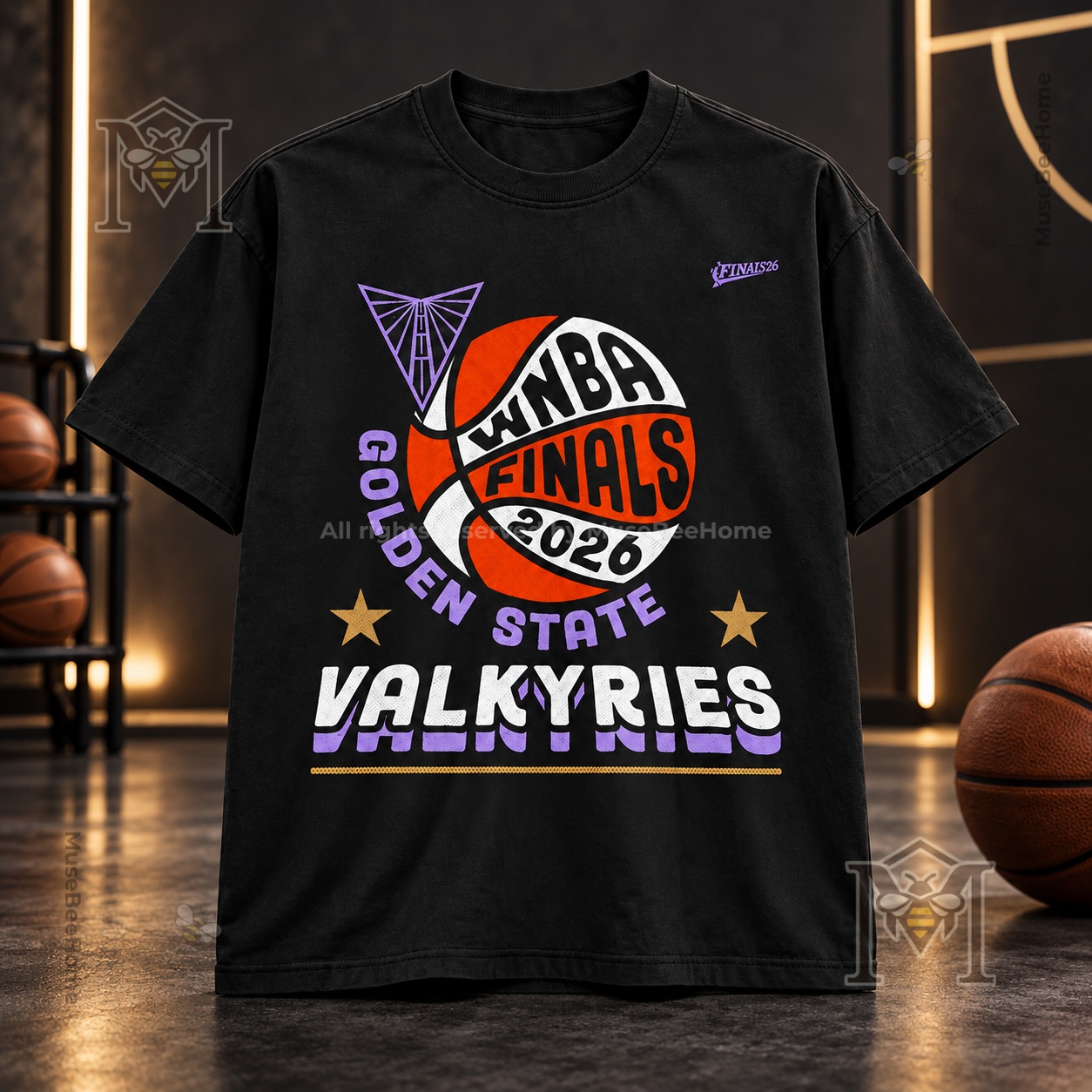 Golden State Valkyries WNBA Finals 2026 T-Shirt - front view with basketball graphic