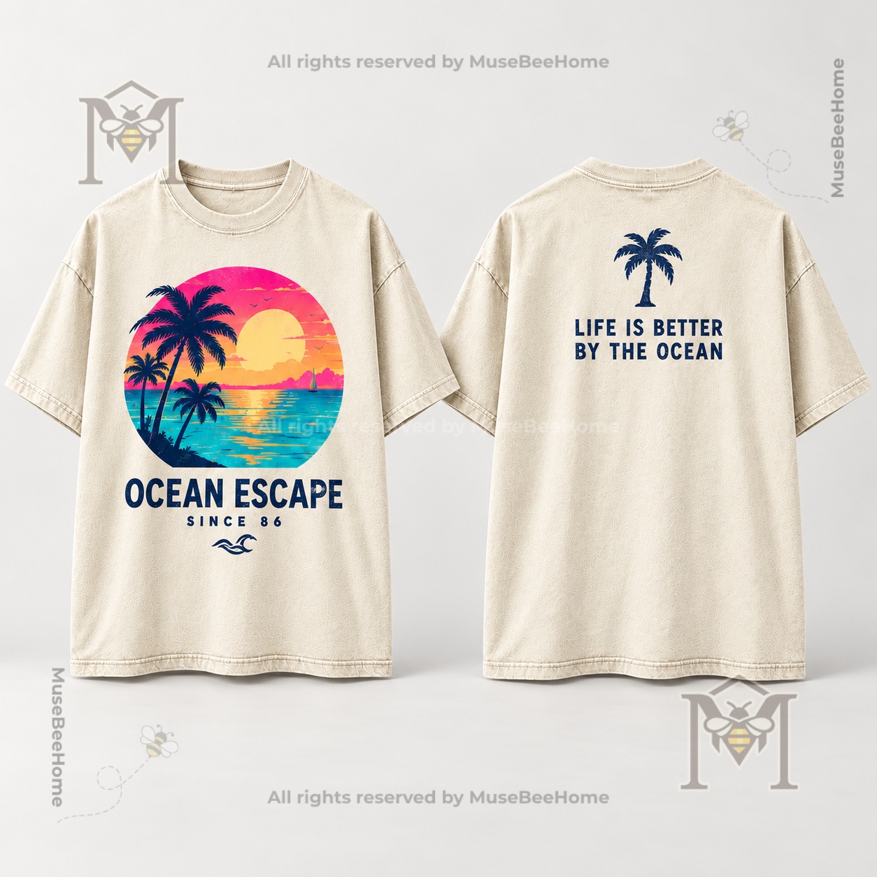 Grand Theft Auto VI Beige T-Shirt - front and back views displayed together