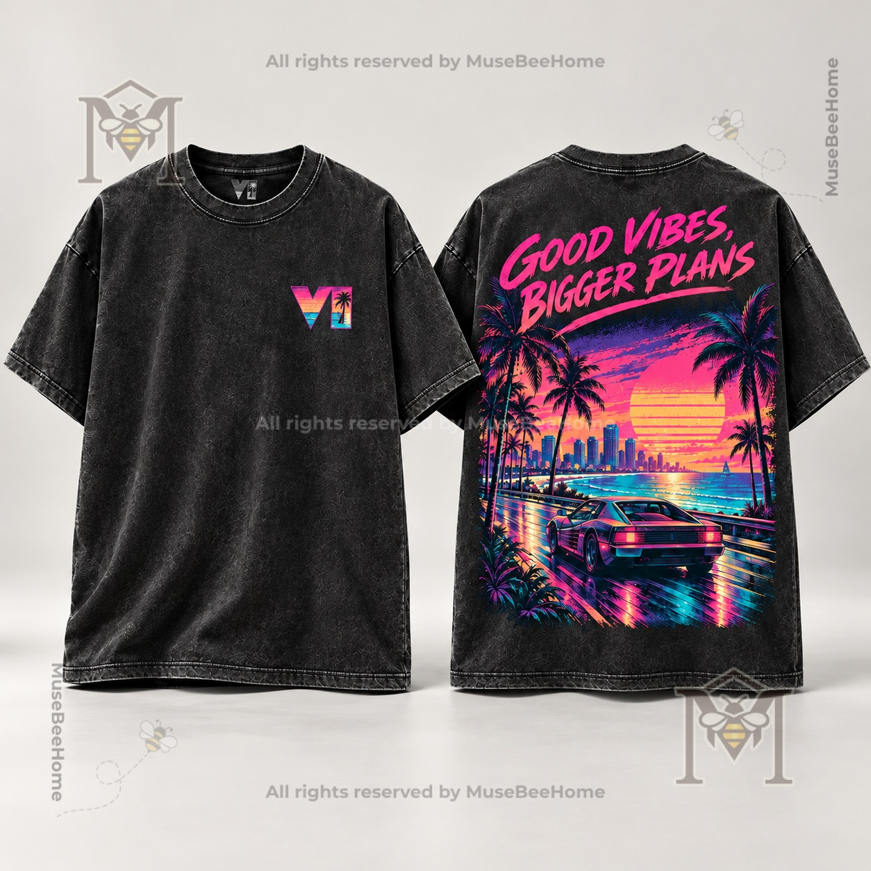 Grand Theft Auto VI Good Vibes Bigger Plans T-Shirt - front and back views