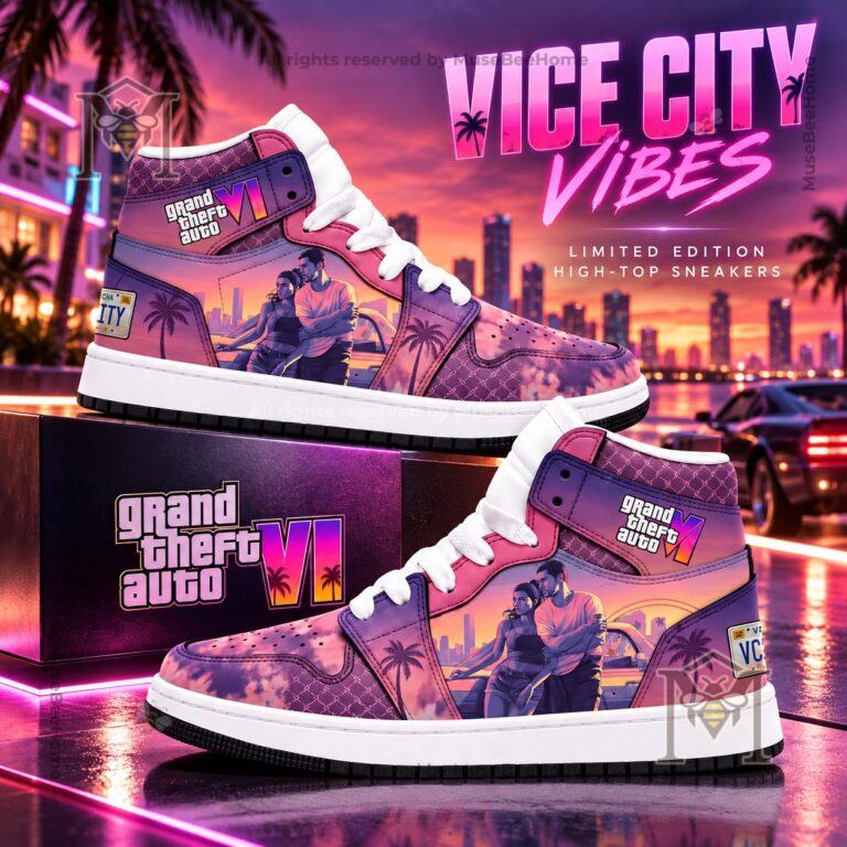 Grand Theft Auto VI Vice City Vibes High-Top Sneakers - pair displayed from side angles