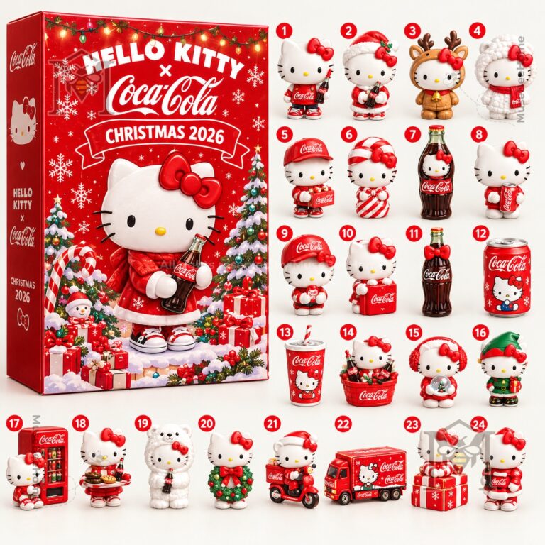 Hello Kitty advent calendar box showing red Christmas artwork and Coca-Cola branding