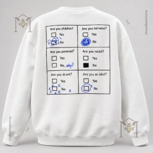 Childish Nervous Paranoid Racist Drunk Idiot Questionnaire Sweatshirt - back view