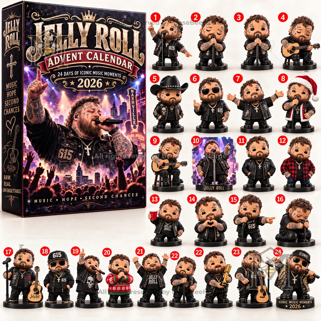 Jelly Roll 2026 Christmas Advent Calendar - side panel with music-themed lettering