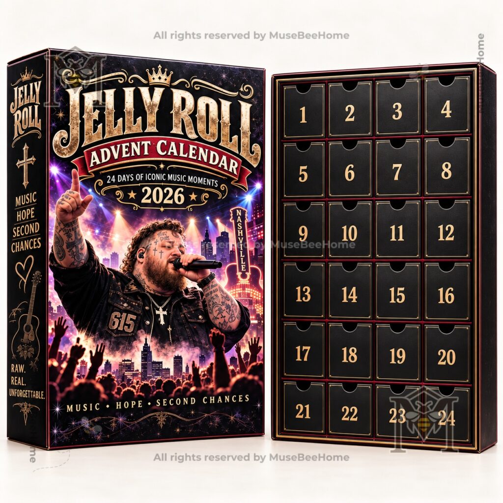 Jelly Roll 2026 Christmas Advent Calendar - box and Jelly Roll character figures displayed