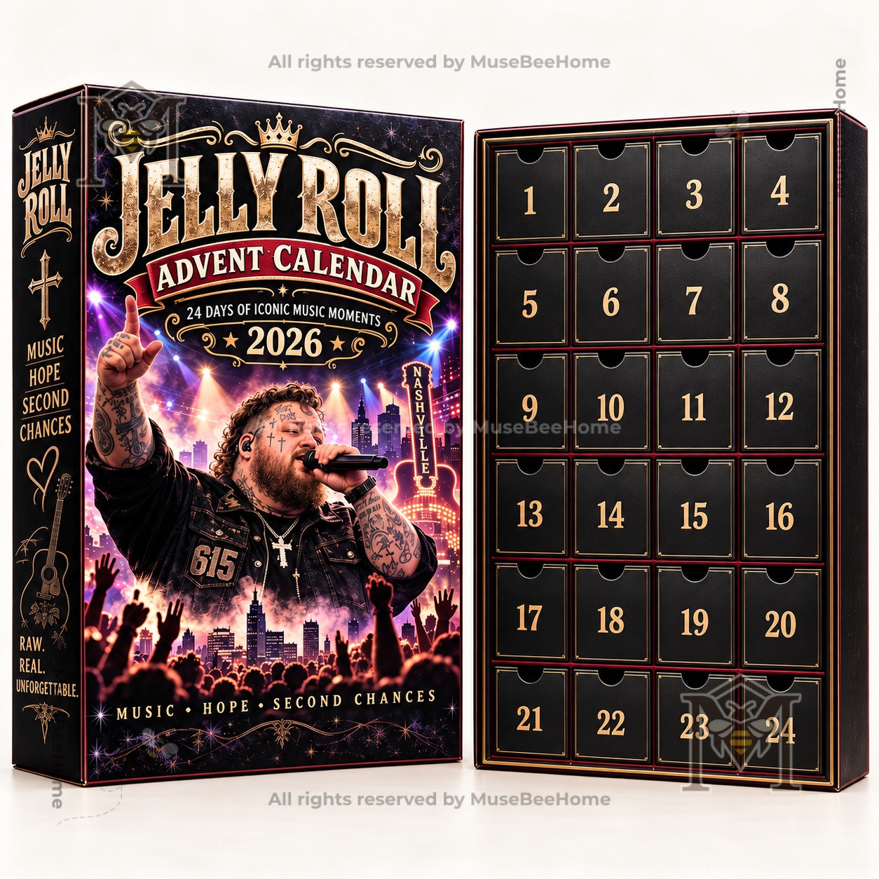Jelly Roll 2026 Christmas Advent Calendar - box and Jelly Roll character figures displayed