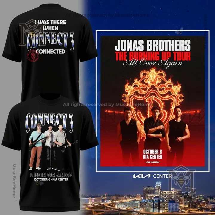 Jonas Brothers tour T-shirt front and back views with Orlando concert poster