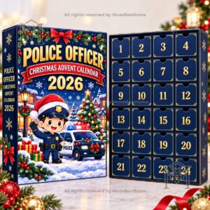 Police Officer Christmas Advent Calendar 2026 - close view of police-themed acrylic ornament designs