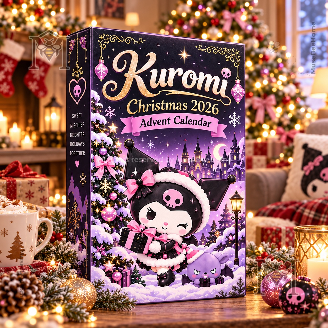 Kuromi Christmas 2026 Advent Calendar - front box artwork with Kuromi and snowy castle scene