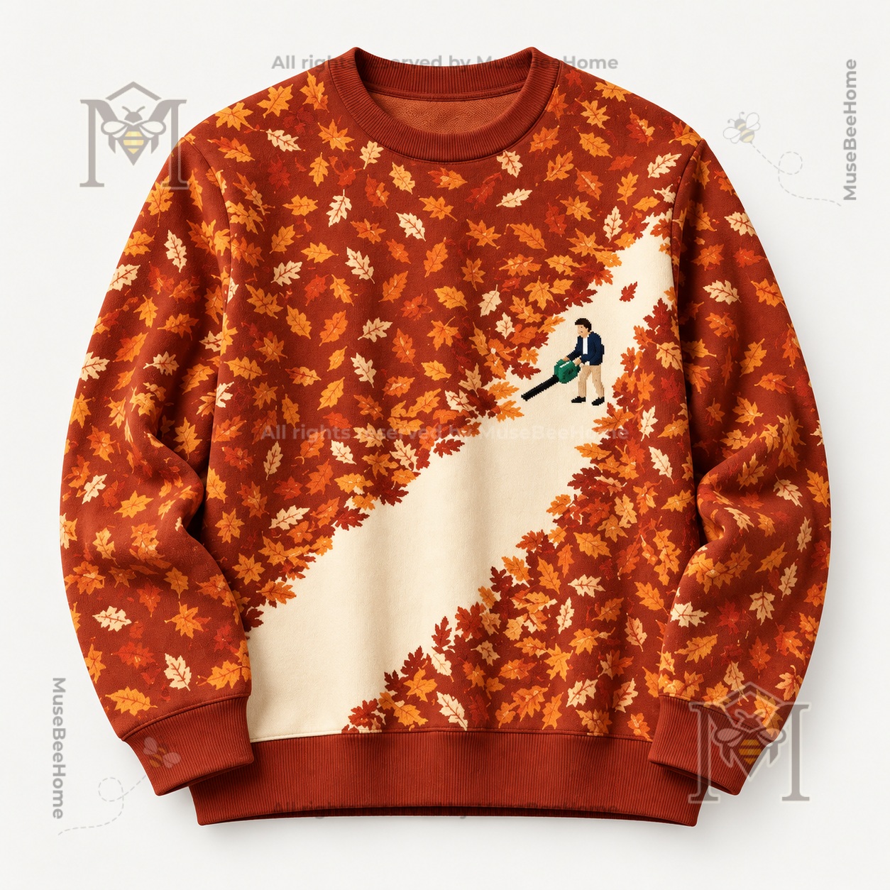 Leaf Blower Fall Leaf Pattern Sweatshirt - front view with autumn leaf design