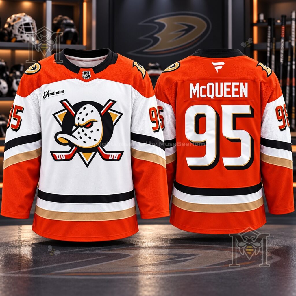 Lightning McQueen x Roger McQueen Anaheim Ducks Hockey Jersey - front and back views