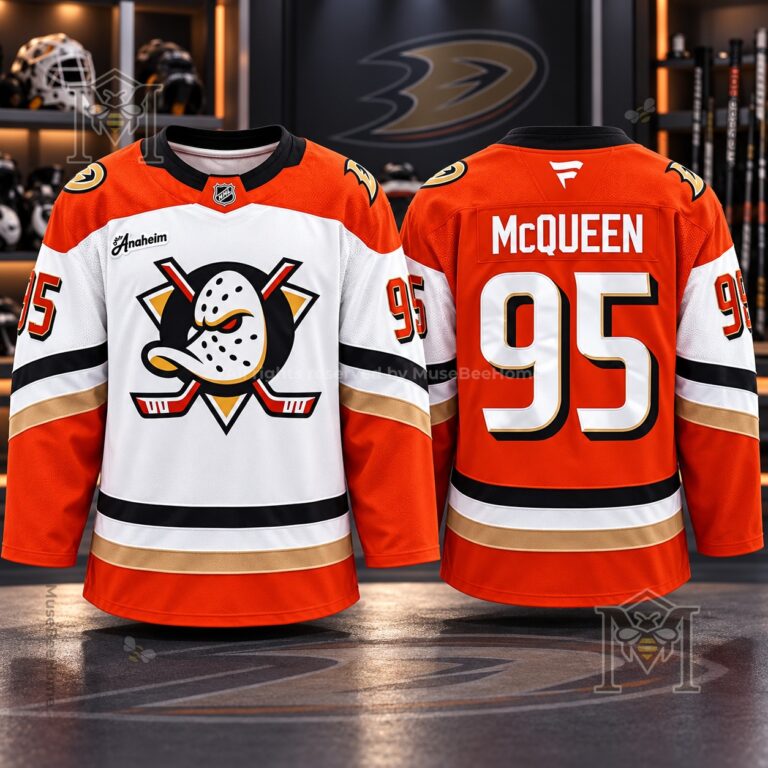 Lightning McQueen x Roger McQueen Anaheim Ducks Hockey Jersey - front and back views