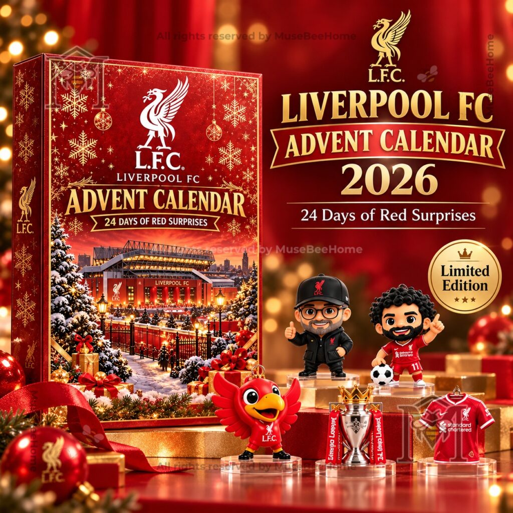 Liverpool Football Club 2026 advent calendar front box with festive stadium artwork