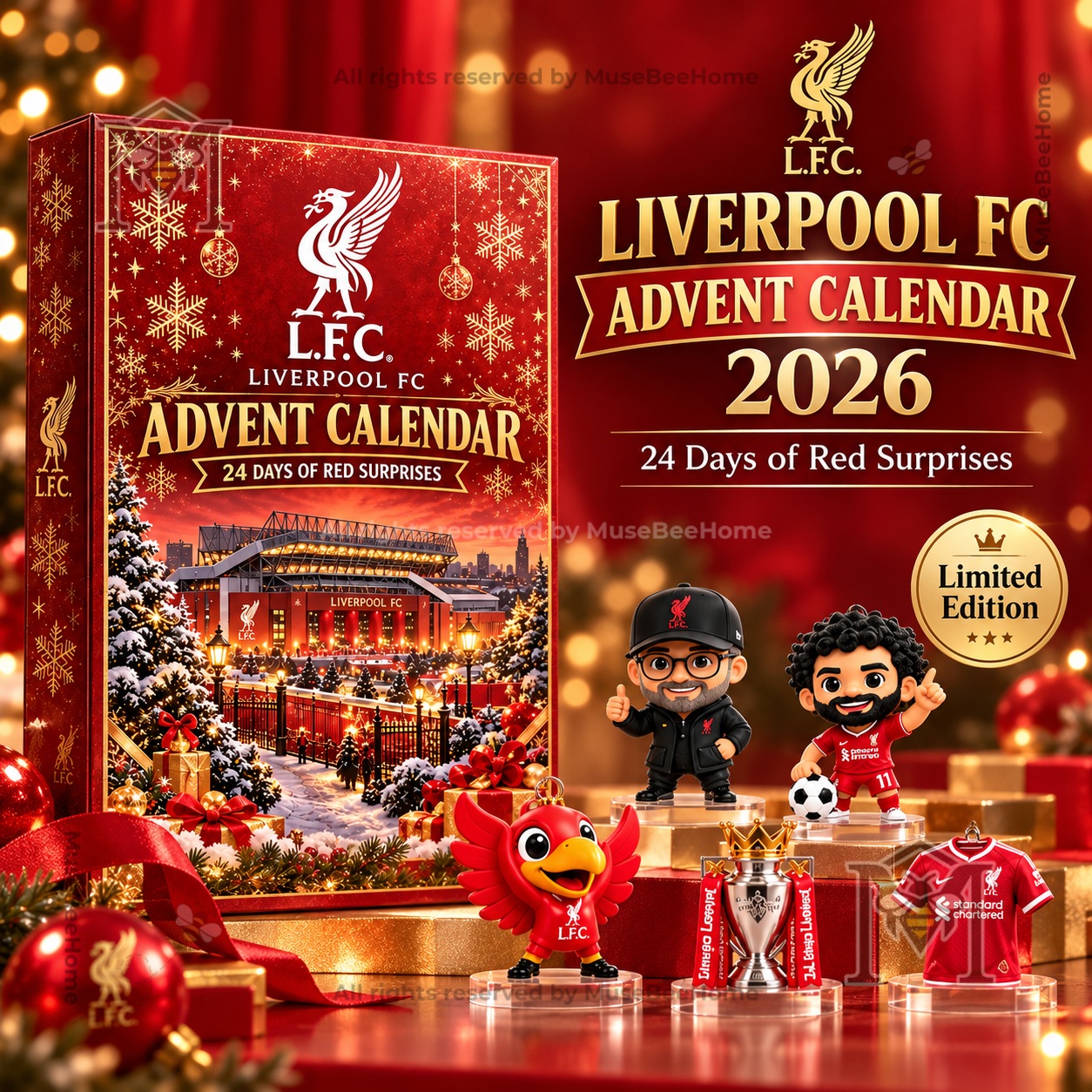 Liverpool Football Club 2026 advent calendar front box with festive stadium artwork