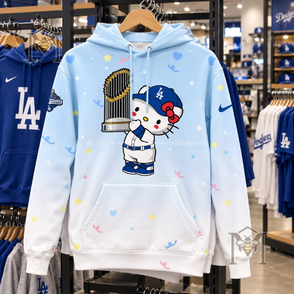 Los Angeles Dodgers Hello Kitty and Friends Hoodie - back view with group character graphic