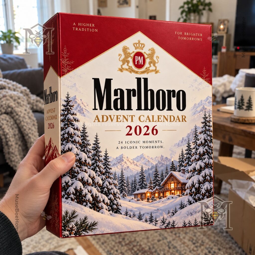 Marlboro 2026 Snowy Mountain Advent Calendar - front text and crest close-up