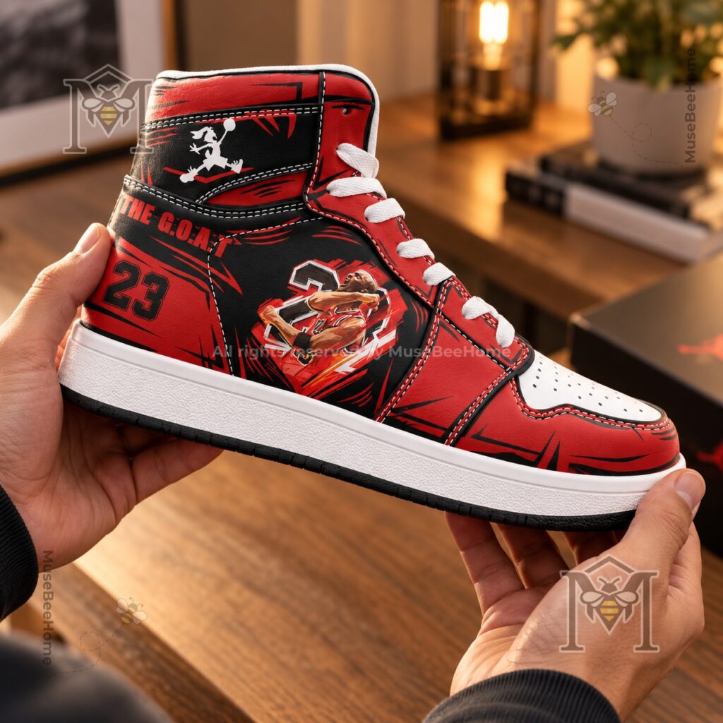 Michael Jordan The GOAT sneakers - close-up of red, black, and white upper