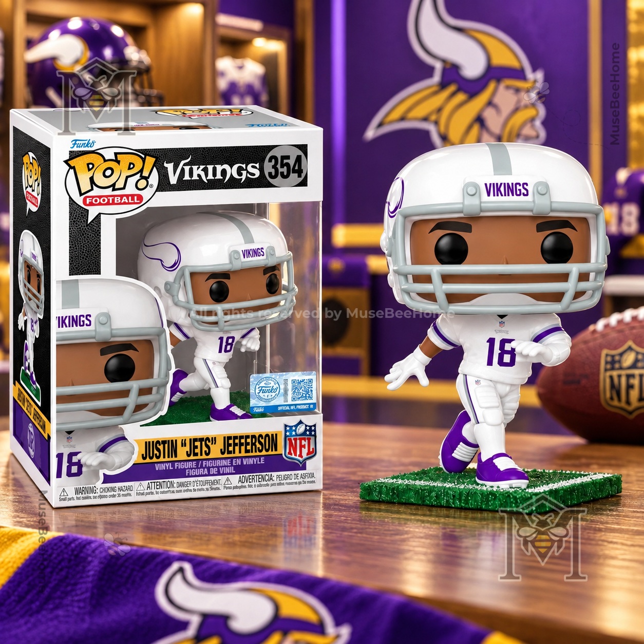 Minnesota Vikings Justin Jefferson Funko Pop - boxed figure and front-facing display view