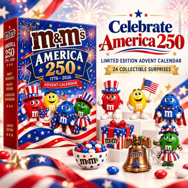 M&M's America 250th Anniversary 2026 Advent Calendar - front packaging with patriotic M&M's characters