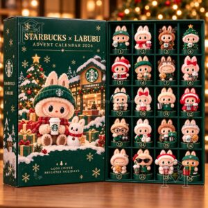 Starbucks x Labubu Christmas 2026 Advent Calendar - close-up of Labubu holiday illustration