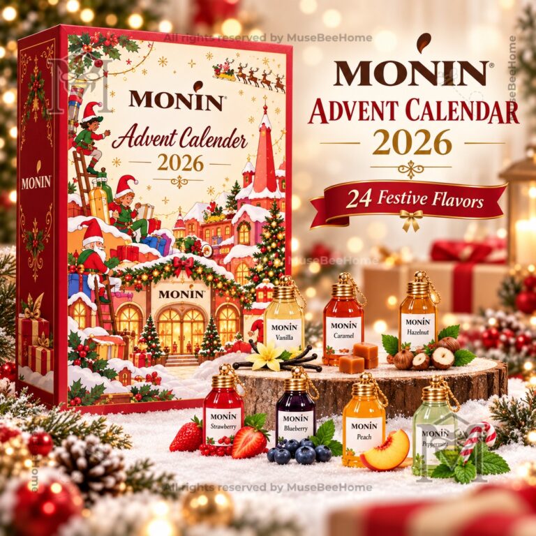 MONIN Syrup Advent Calendar 2026 - front packaging with miniature syrup bottles