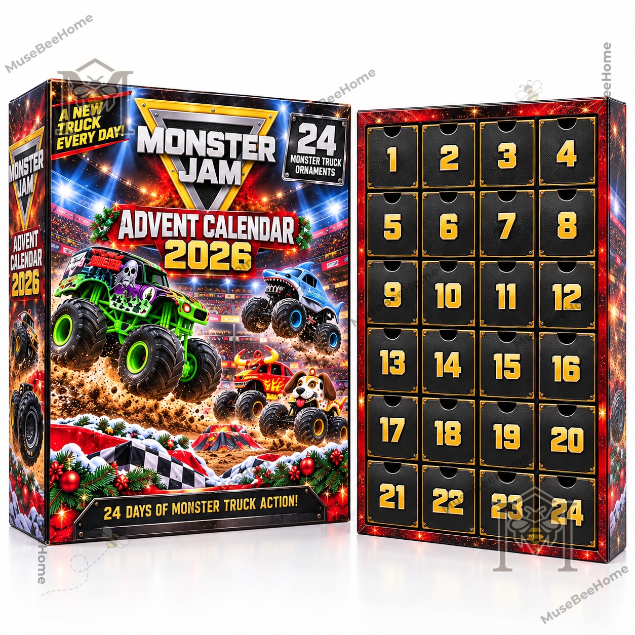 Monster Jam Advent Calendar 2026 24-Day Monster Truck Action - numbered truck ornaments